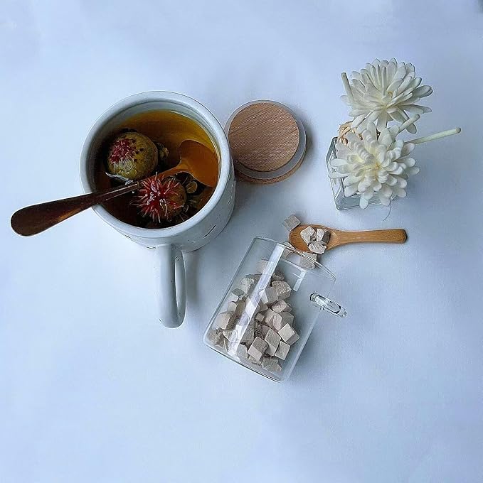 7.6 oz Airtight Mini Glass Jars with Bamboo Lids and Bamboo Spoons, Spice Jars Small Food Storage Containers for Kitchen, Bathroom, Home Decor Set of 8-CasaMuseHome