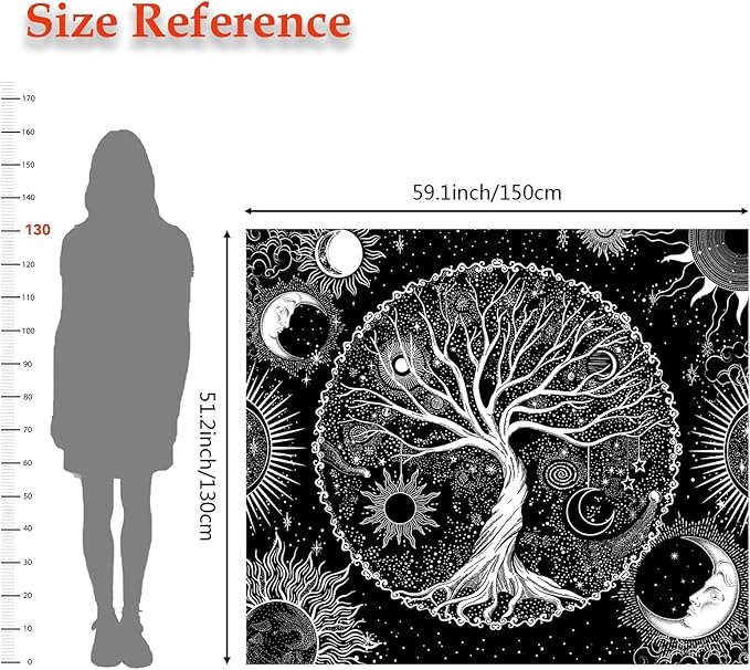 AACKart Tree of Life Tapestry for Bedroom Aesthetic Room Decor-Black and White Spiritual Tree Tapestry Wall Hanging with Sun Moon Star 59.1 x 51.2 inches-CasaMuseHome