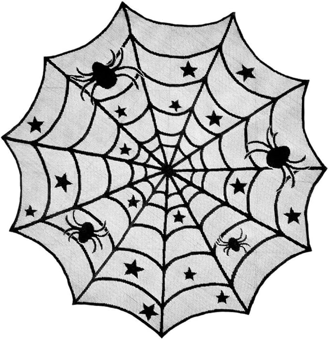 40 Inch Round Spider Web Lace Table Topper Black Halloween Spider Web Tablecloth Party Decoration-CasaMuseHome