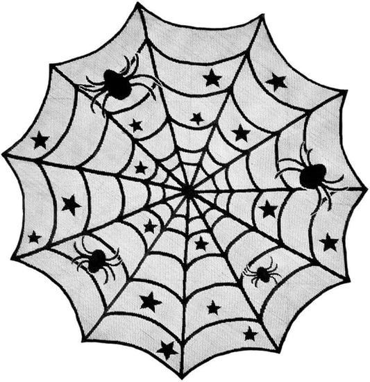 40 Inch Round Spider Web Lace Table Topper Black Halloween Spider Web Tablecloth Party Decoration-CasaMuseHome