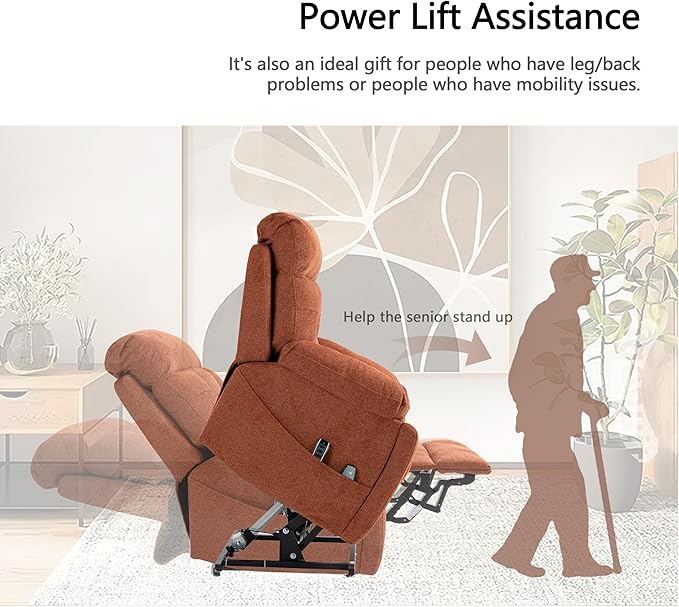 4 OKIN Motor Power Lay Flat Lift Recliner Chair for Elderly Adults Extra Large Recliners with Massage Heat, Adjustable Head-Back-Lumbar-Leg-Support, Extended Footrest, 2 Cup Holders-CasaMuseHome