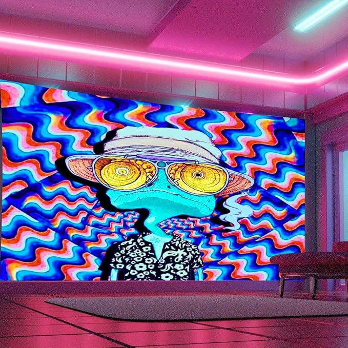 ADDWel Blacklight Frog Tapestry, Hippie Alien Tapestry Glow In The Dark, UV Reactive Black Light Upright Posters Wall Hanging for Bedroom Dorm Living Room Backdrop Decor-CasaMuseHome