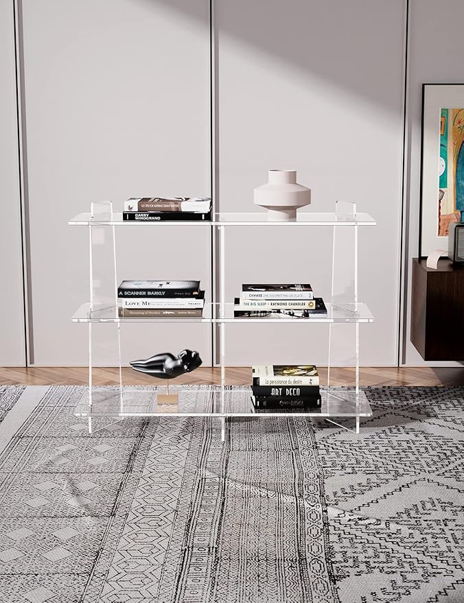 Acrylic Bookshelf, Small 3 Tier Open Bookcase for Small Spaces,Sofa Table, Hallway Entry Table for Home Living Room (Clear, 39.4'' x 11.8'' x 31.5'')-CasaMuseHome