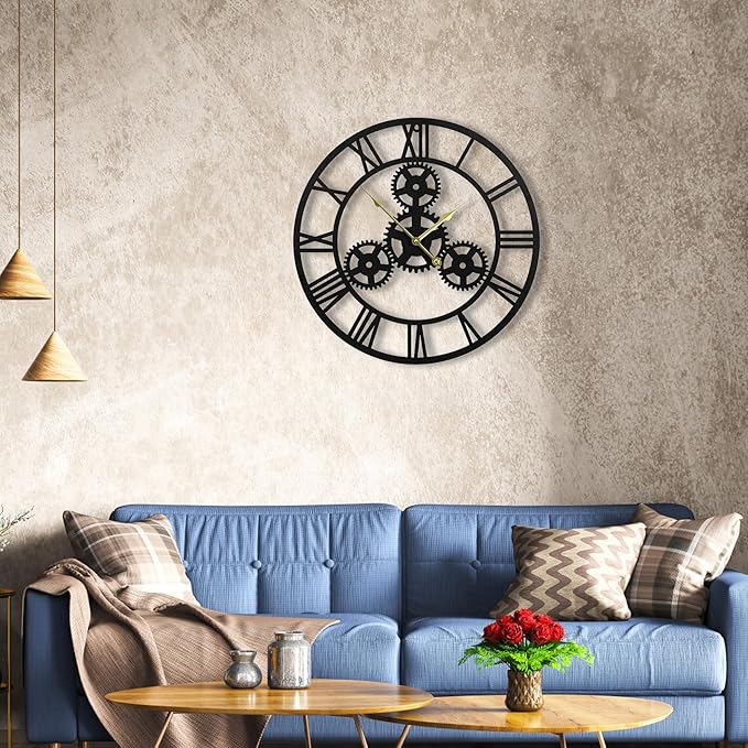 20inches/50cm Wall Clocks for Living Room Deco Non Ticking Silent Battery Operated Modern Vintage Roman Numeral Oversized Wall Clocks for Bedroom Kitchen Fireplace Office Farmhouse-CasaMuseHome