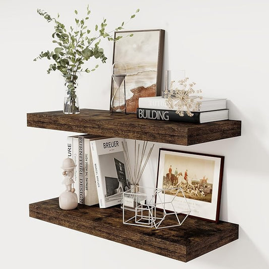 30 Inch Floating Shelves, 12 Inch Deep Floating Shelf for Wall, Rustic Deep Shelves for Books, Bathroom, Living Room, Kitchen, 30 x 12 x 2 Wood Floating Shelves, Rustic Brown Color, Set of 2-CasaMuseHome