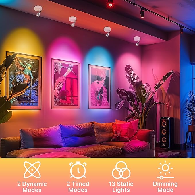 4 Pack Battery Operated Spot Lights Indoor, 13 Color Plant Uplighting Decor, Wall Lights for Pictures, Display for Tree Artwork Bookshelf-CasaMuseHome