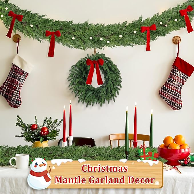 9 Ft Real Touch Christmas Garland Indoor with Pine Cone,Thick and Lush，Soft Bendable Mantle Garland Christmas, Lifelike Cedar Garland, Christmas Garland for Mantle,Indoor Christmas Decorations-CasaMuseHome