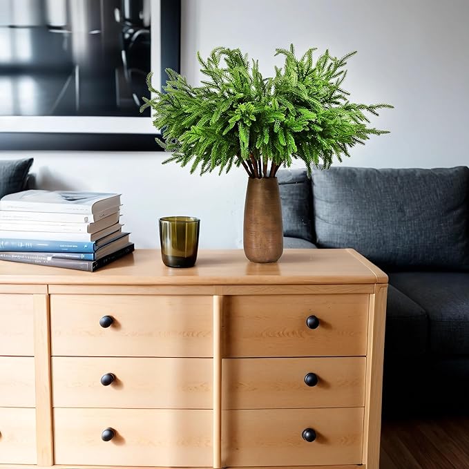 12Pcs Artificial Norfolk Pine Branches 24" Plastic Christmas Plants Decor Faux Greenery Stems Pine Picks Outdoor Faux Plants UV Resistant for Xmas Indoor, Front Porch Home Décor (12, 24inch)-CasaMuseHome