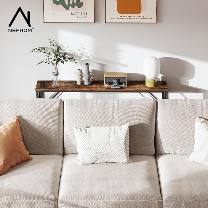 47.2'' Console Table, Skinny Entryway Table with Fast-Charging Station, Narrow Long Sofa Table, Behind Slim Couch Table for Entrance, Hallway, Living Room Decor ST-BR120-1-CasaMuseHome