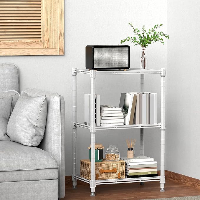 450 lbs Wire Storage Shelving 3-Tier Utility Shelving Unit Steel Organizer Wire Rack for Home,Kitchen,Office,White (11.8" D x 17.7" W x 26.4" H)-CasaMuseHome