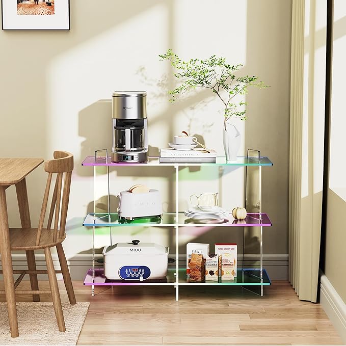 Acrylic Bookshelf, Small 3 Tier Open Bookcase for Small Spaces,Sofa Table, Hallway Entry Table for Home Living Room (Iridescent, 39.4" x 11.8" x 31.5)-CasaMuseHome