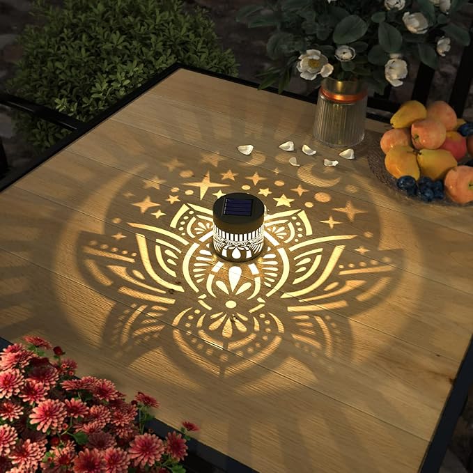 4 Pack Solar Fence Lights Metal Solar Powered Outdoor Wall Deck Lights Lotus Theme Waterproof Fence Light for Garden Post Patio Backyard Yard Decor (Lotus, 4 Pack)-CasaMuseHome