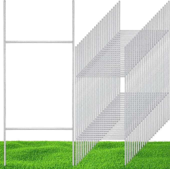 60 Pcs H Stakes for Yard Signs 30'' x 10'' Metal Heavy Duty H Frame Wire Stakes Weatherproof Metal Holder for 4mm 5mm Corrugated Signs Advertising Board Guidepost Yard Halloween Decor-CasaMuseHome