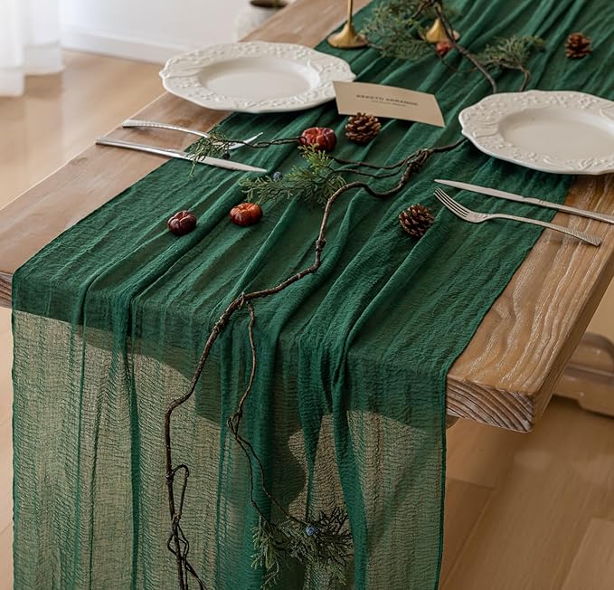 6pcs Emerald Green Cheesecloth Table Runner Gauze 120 Inch 10 FT Rustic Boho Cheese Cloth Runner for Wedding Baby Shower Bridal Shower Birthday Party Long Sheer Home Decorations-CasaMuseHome