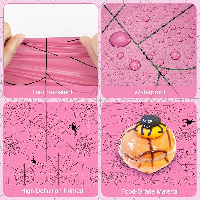 2 Pcs Halloween Tablecloth - Plastic Halloweens Spider Webs Table Cloth, Pink Disposable Rectangle Spiderweb Table Cover for Halloween Party Decorations Supplies Favors Tables Decor, 108 x 54 Inch-CasaMuseHome