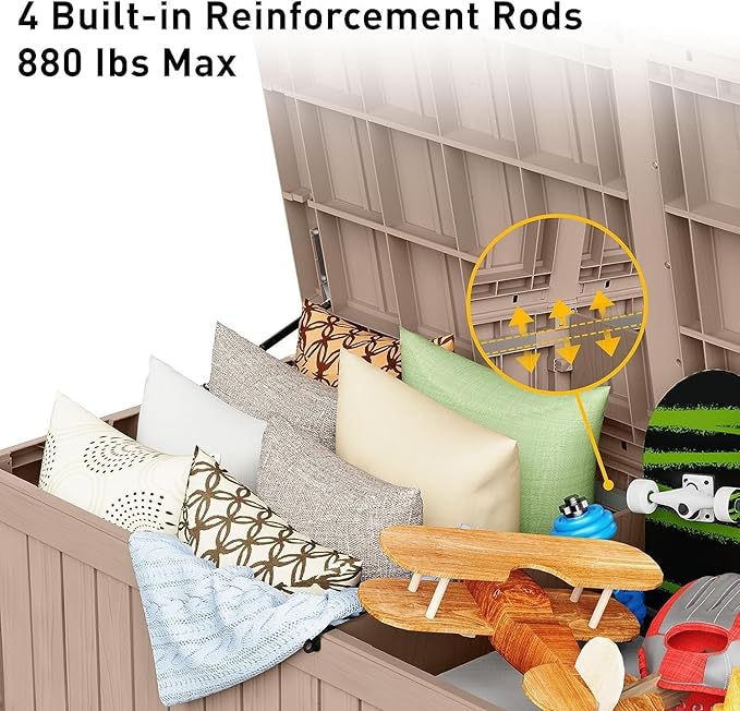 182 Gallon Deck Box Waterproof, UV Resistant Resin Outdoor Storage Box with Hydraulic Rod, Lockable Design and Enhanced Durability for Patio, Garden, and Poolside Use-CasaMuseHome