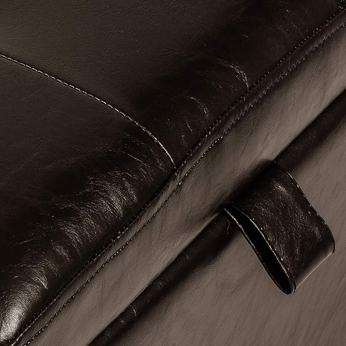 Adeco 15.2" Modern Brown Faux Leather Storage Ottoman with Tufted Flip Top for Living Room, Tufted Accents Rectangular Bench for Foot Rest-CasaMuseHome