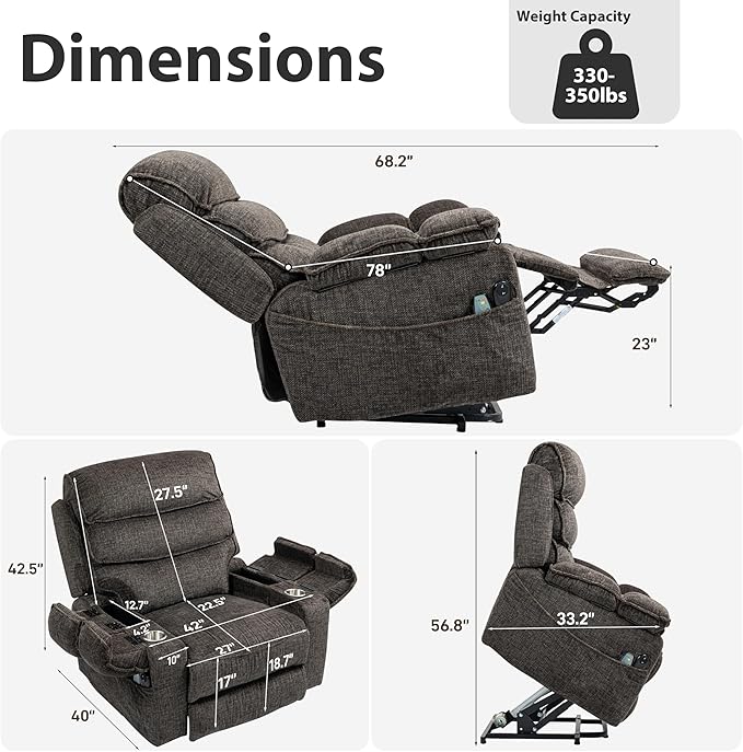 27in Extra Wide Power Lift Recliner Chair for Big Tall with Extended Footrest Heat Massage, Oversized Electric Lift Recliner Chairs for Adults Elderly Seniors, Arm Storage & Cup Holders-CasaMuseHome