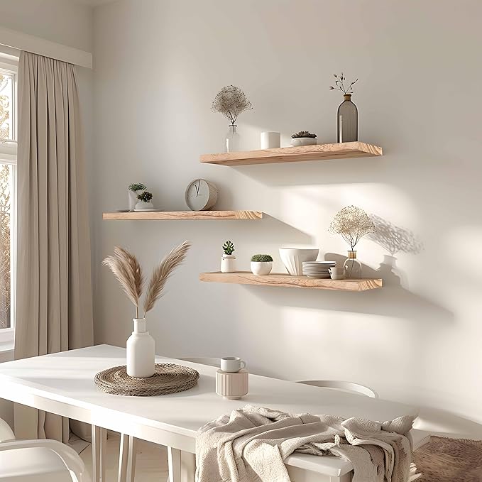 24 Inch Floating Shelves for Wall Rustic Light Wood Wall Shelves for Bedroom Set of 4-CasaMuseHome