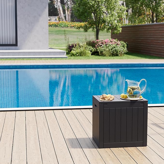 32 Gallon Deck Box Lockable Resin Indoor Outdoor Storage Box waterproof Outdoor Container for Patio Furniture, Pool Accessories, Cushions, Garden Tools, Sports Equipment-CasaMuseHome