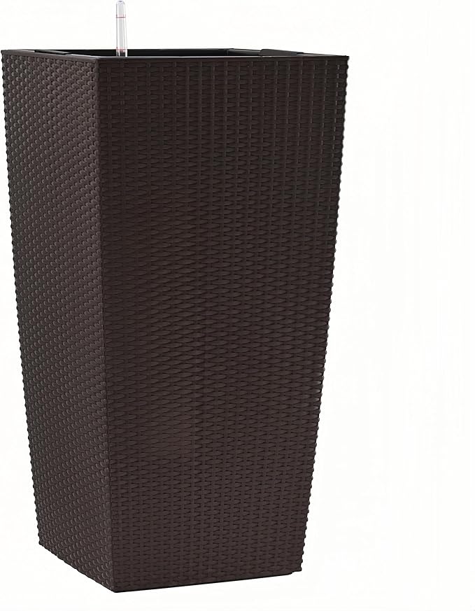 30in Tall Large Plant Pots Planter-Self-Watering Indoor/Outdoor Planting with Drain Holes, Water Level Monitor, Inner Bucket for Front Porch Patio, Brown Large-CasaMuseHome