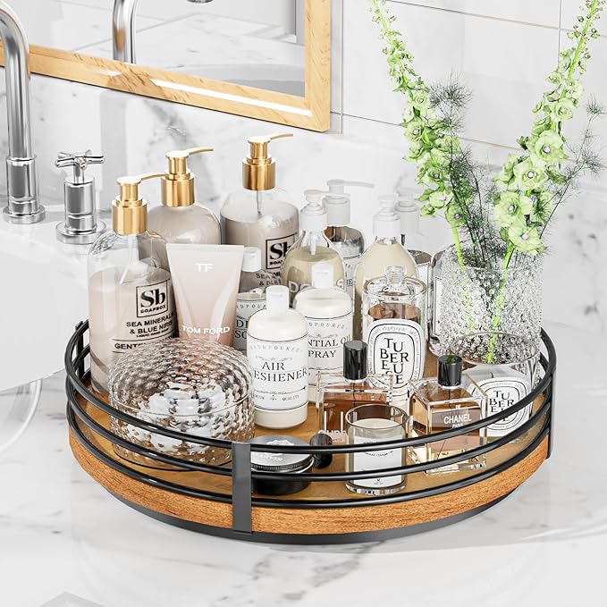 13" Lazy Susan Turntable Organizer - Wood Round Lazy Susan for Cabinet Kitchen Countertop Pantry Cupboard Dining Table Bathroom Coffee Bar Spice Storage Home Decor-CasaMuseHome