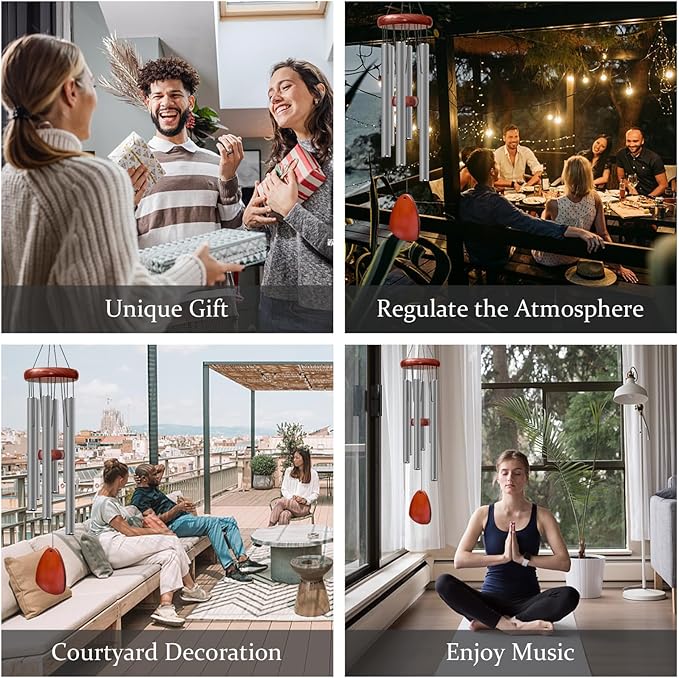 28" Wind Chime for Mothers Day, Decorative Wind Chimes for Outside, Memorial Windchimes Remembrance Gift for Women Mom Grandma, Metal Wind Chimes Outdoor Decor for Garden Patio Zen(Grey)-CasaMuseHome