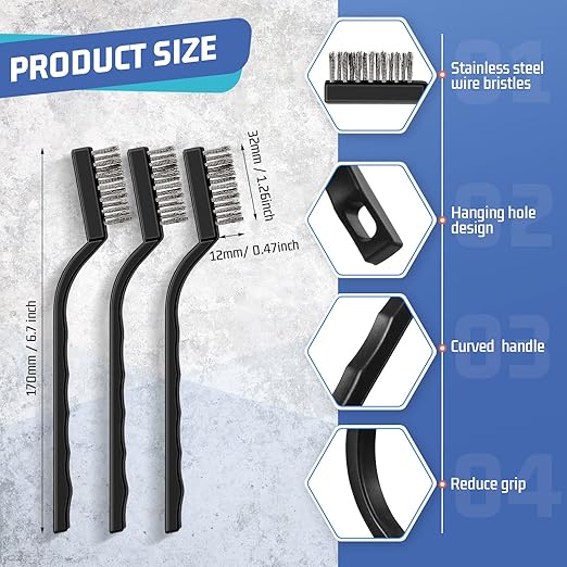 60 Pcs Mini Wire Brush Set Stainless Steel Wire Bristle Scratch Brush Small Metal Brush for Cleaning Curved Handle Masonry Welding for Cleaning Welding Slag and Rust Tool, Black, 6.7 Inches-CasaMuseHome