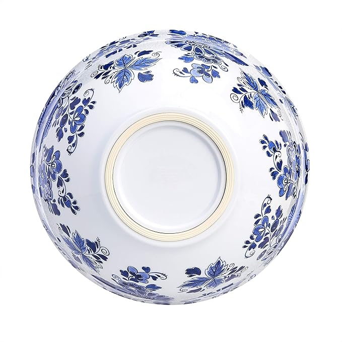 Amazon Basics Nesting Melamine Mixing Round Bowl with Lid and Non-Slip Base, 5 Sizes, Blue and White Floral, Set of 10, 4 quarts, 3 15/16",7 9/16",8 7/8",10",11 1/4"-CasaMuseHome