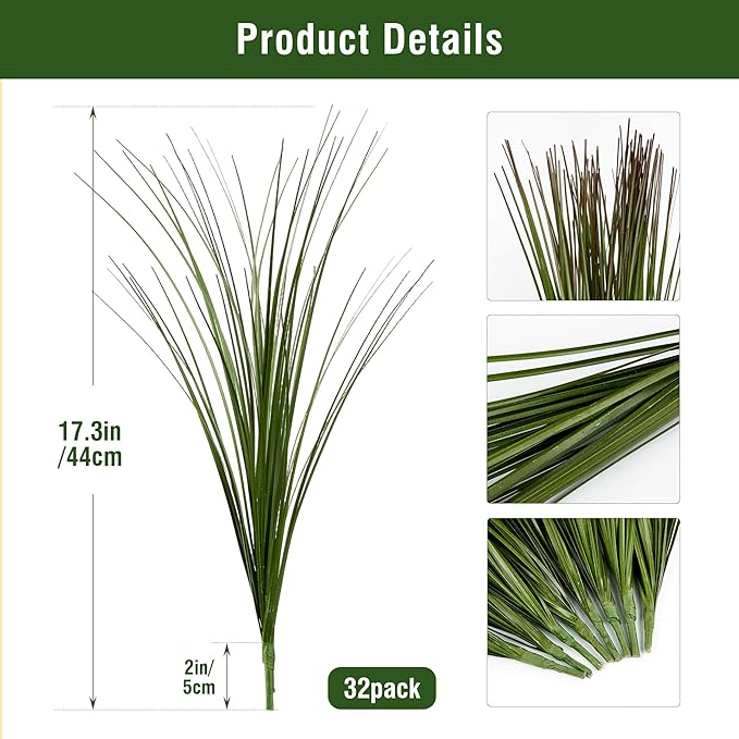 32PCS 17.3" Fake Plants Artificial Wheat Grass Greenery Plastic Plants Fake Grass Artificial Plants for Outdoor Decor Artificial Grass Plant with Greenery Stems for Indoor Home Decoration-CasaMuseHome