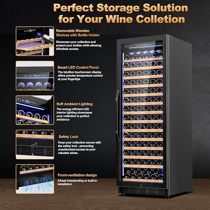 24 Inch Wine Cooler Refrigerator,179 Bottles Wine Fridge Large Capacity Professional Wine Cellars with Powerful Compressor,Quiet Operation and Elegant Design, Black-CasaMuseHome