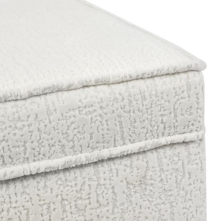 Adeco 17 Inch High Faux Fur White Cube Ottoman Storage, 3D Embossed Velvet Chair Foot Stools, Upholstered Vanity Stool with Hinged Lid, Solid Round Wood Legs-CasaMuseHome