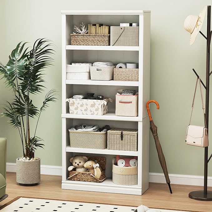 70-Inch Tall White Bookcase, 5 Tiers Shelves Open Storage Bookshelf, 33 in Wide Anti Tipping Indoor Furniture, Book Cases for Home Library Office Bedroom School-CasaMuseHome