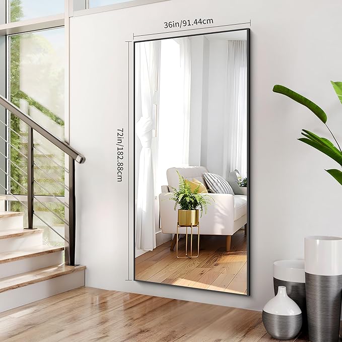 36x72inch Bathroom Mirror, Black Rectangle Mirror with Thin Metal Frame, Large Rectangular Wall Mirrors for Bathroom, Living Roomm, Hair Salon, Big Farmehouse Mirror Hang Horizontal/Vertical-CasaMuseHome