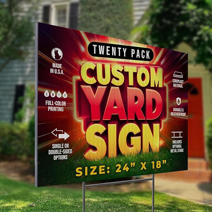 20 Pack 24"x18" Custom Yard Signs with Stakes, Personalized Yard Signs for Outdoors, Customized Full Color Print Corrugated Signs for Business-CasaMuseHome