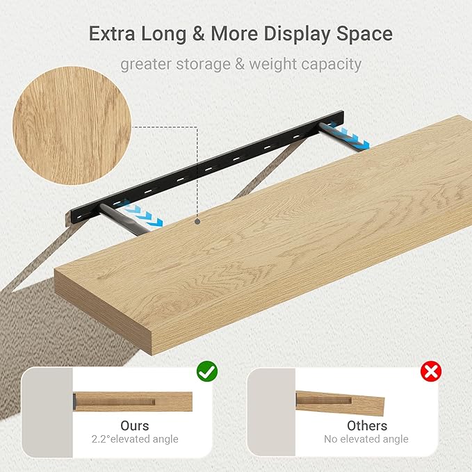 10 inches Deep Floating Shelves 36 inch Long, Single Wall Shelves Heavy Duty 70 lbs for Bedroom, Bathroom, Living Room, Kitchen, Office, Modern Shelf Home Decor, Set of 1, Oak-CasaMuseHome