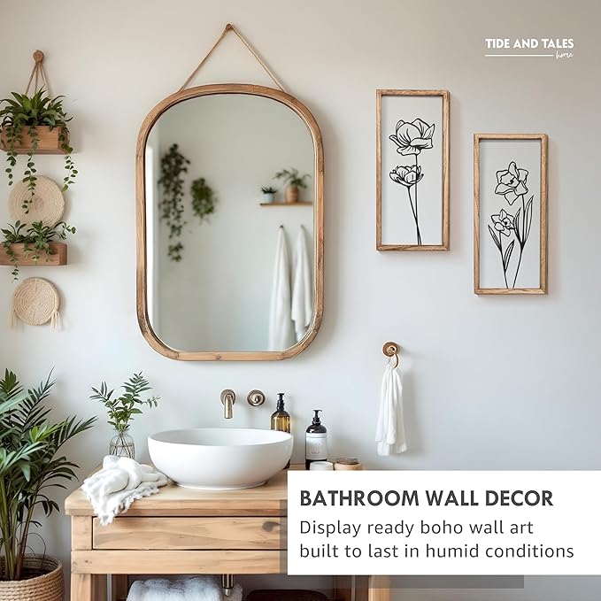 3D Black and White Wall Art (Set of 2) Lightweight, Wooden Ready-to-Hang Framed Floral Wall Art for Bathroom, Bedroom, Living Room or Office – Boho Botanical Farmhouse Decor – Gift-Boxed-CasaMuseHome