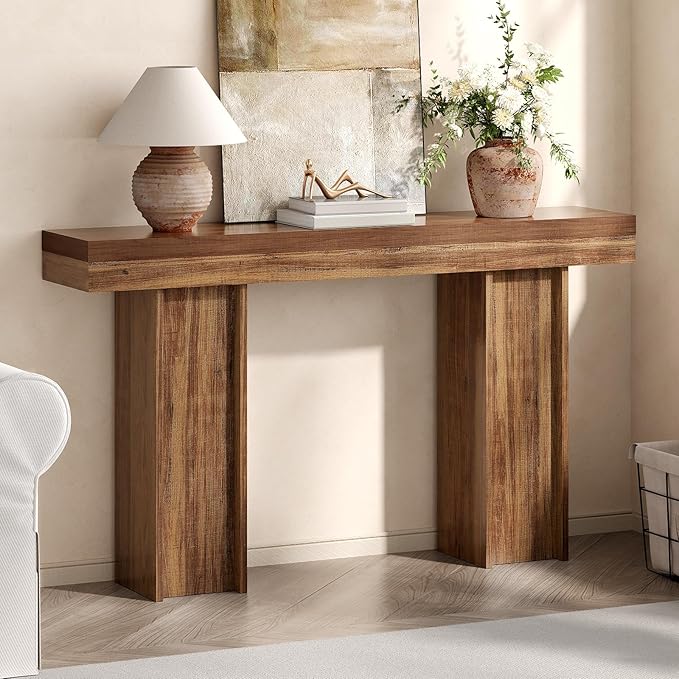 55Inch Farmhouse Console Table,Wooden Rectangular Sofa Table Behind The Couch,Entryway Console Table with Storage for Living Room, Hallway,Entrance (Light Brown)-CasaMuseHome