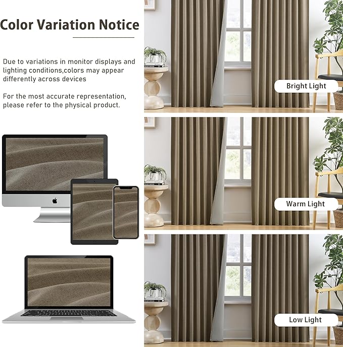 94 Inch Long Blackout Curtains 2 Panels Set Linen Brown,Linen Back Tab Pleated Look Drapes with Hooks,Light Blocking Modern Stylish Curtains for Bedroom Living Room,W50xL94 in Length,Linen-CasaMuseHome