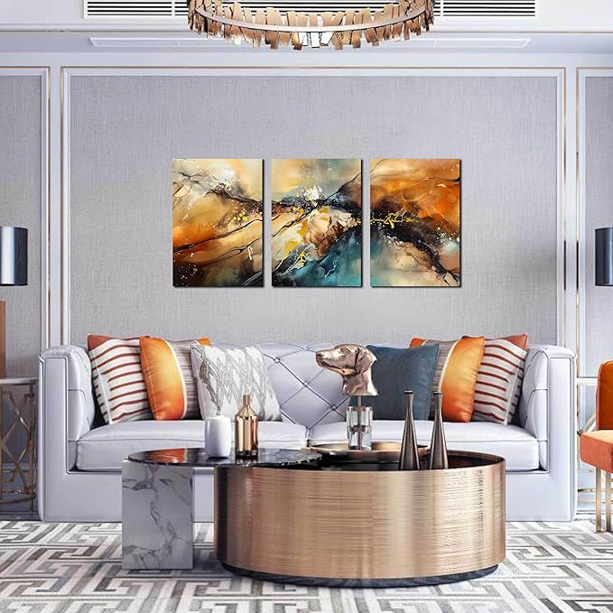 Abstract Wall Canvas Art for Living Room - Modern Art Work for Office Walls - 3 Piece Pictures Wall Art Size 16" x 24"-CasaMuseHome