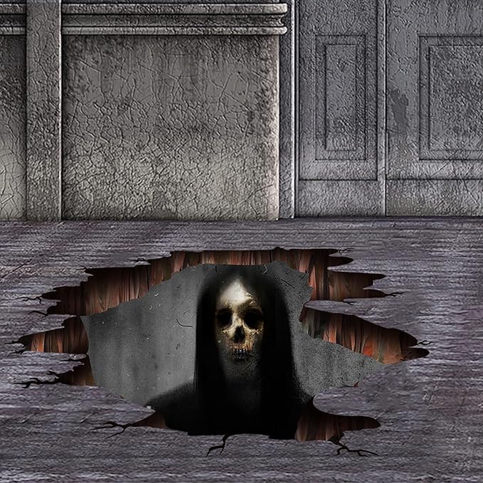 3D Halloween Wall Decals Scary Skeleton Halloween Wall Stickers, Spooky Long Hair Zombie Floor Decor Posters Decals Decorations for Living Room Bedroom Party Supplies-CasaMuseHome