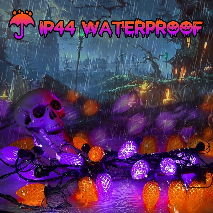 2PK 100 LED Purple and Orange C9 Halloween Lights Indoor Outdoor, Extendable 98FT C9 String Lights with 13 Modes & Timer, Waterproof Plug in Halloween Decorations for Tree Patio Fall Party Garden-CasaMuseHome