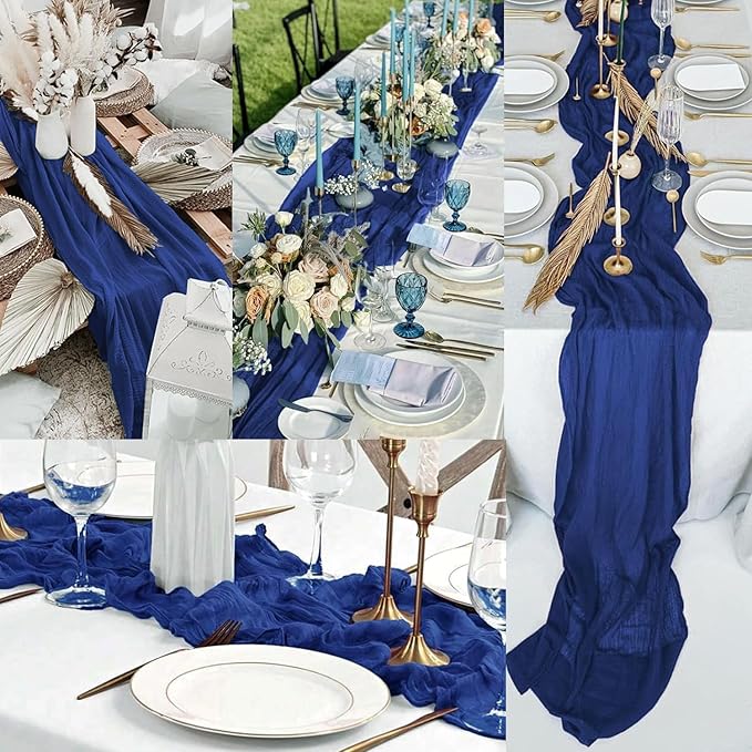 10FT 12 Pack Royal Blue Cheesecloth Table Runner 20 x 120 Inch Long Rustic Gauze Cheese Cloth Table Runner for Wedding Bridal Baby Shower Table Decorations Boho Fabric Sheer Birthday Party Table Decor-CasaMuseHome
