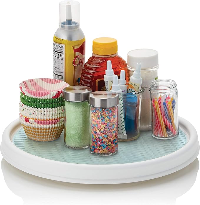 Copco Basics Non-Skid Pantry Cabinet Lazy Susan Turntable, 12-Inch, White (Pack of 2)-CasaMuseHome