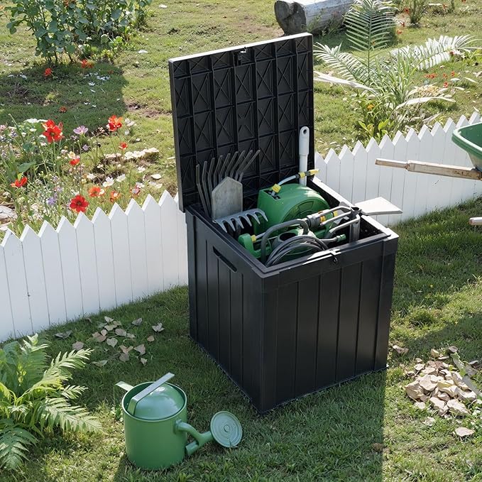 51 Gallon Resin Deck Box, Lockable Patio Outdoor Storage Box for Furniture, Garden Tools and Tools Storage, Waterproof Outside Storage Boxes - Black-CasaMuseHome