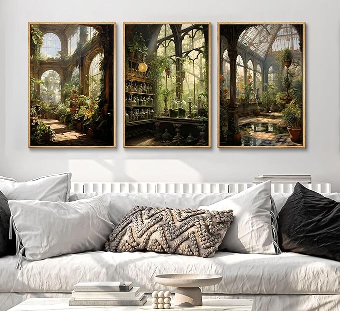 3pcs William Morris Green Plants Canvas Wall Art Medieval Castle Posters Prints Gothictalian Landscape Painting Pictures Paintings Wall Decor for Living Room Bathroom Bedroom Decoration Unframed-CasaMuseHome