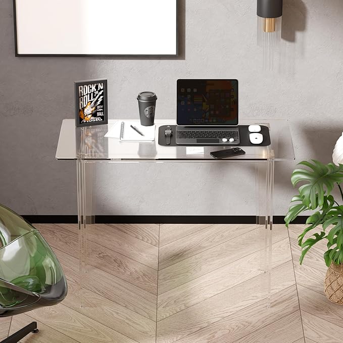 Acrylic Desk, Modern Study Table for HomeOffice-Extended Surface Multi-Purpose Console & EntrywayTable, Sturdy Lightweight Design (42.5-inch, Transparent)-CasaMuseHome