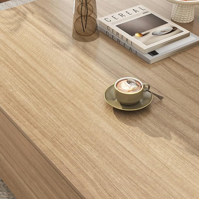 43” Square Coffee Table with Storage, 43" D x 43" W x 17" H Modern Large Square Center Table with 2 Drawers, Wood Coffee Table for Living Room, Light Brown,Bedroom,Light Brown-CasaMuseHome