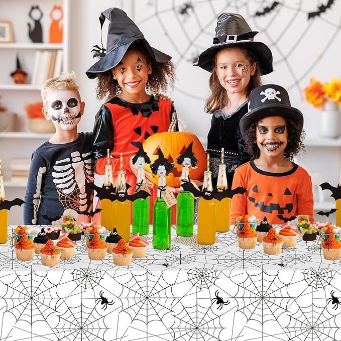 2 Pcs Halloween Tablecloth - Plastic Halloweens Spider Webs Table Cloth, White Disposable Rectangle Spiderweb Table Cover for Halloween Party Decorations Supplies Favors Tables Decor, 108 x 54 Inch-CasaMuseHome