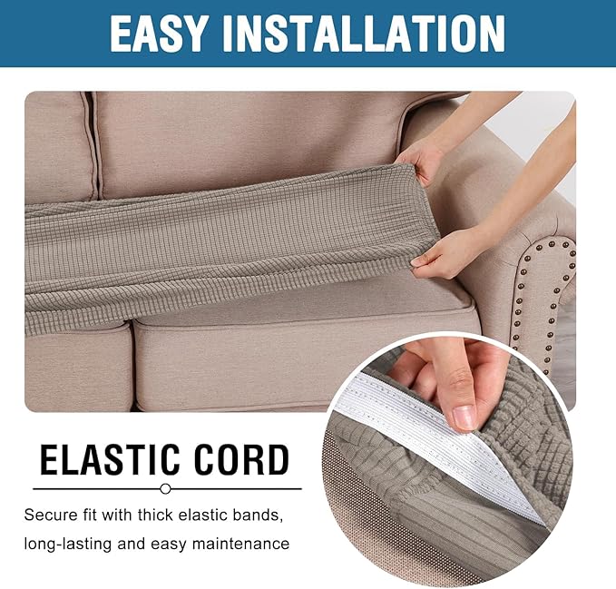 H.VERSAILTEX Super Stretch Individual Seat Cushion Covers Sofa Covers Couch Cushion Covers Slipcover Sets Thick Jacquard Textured Twill Fabric (1 Piece Chair Cushion Cover, Taupe)-CasaMuseHome